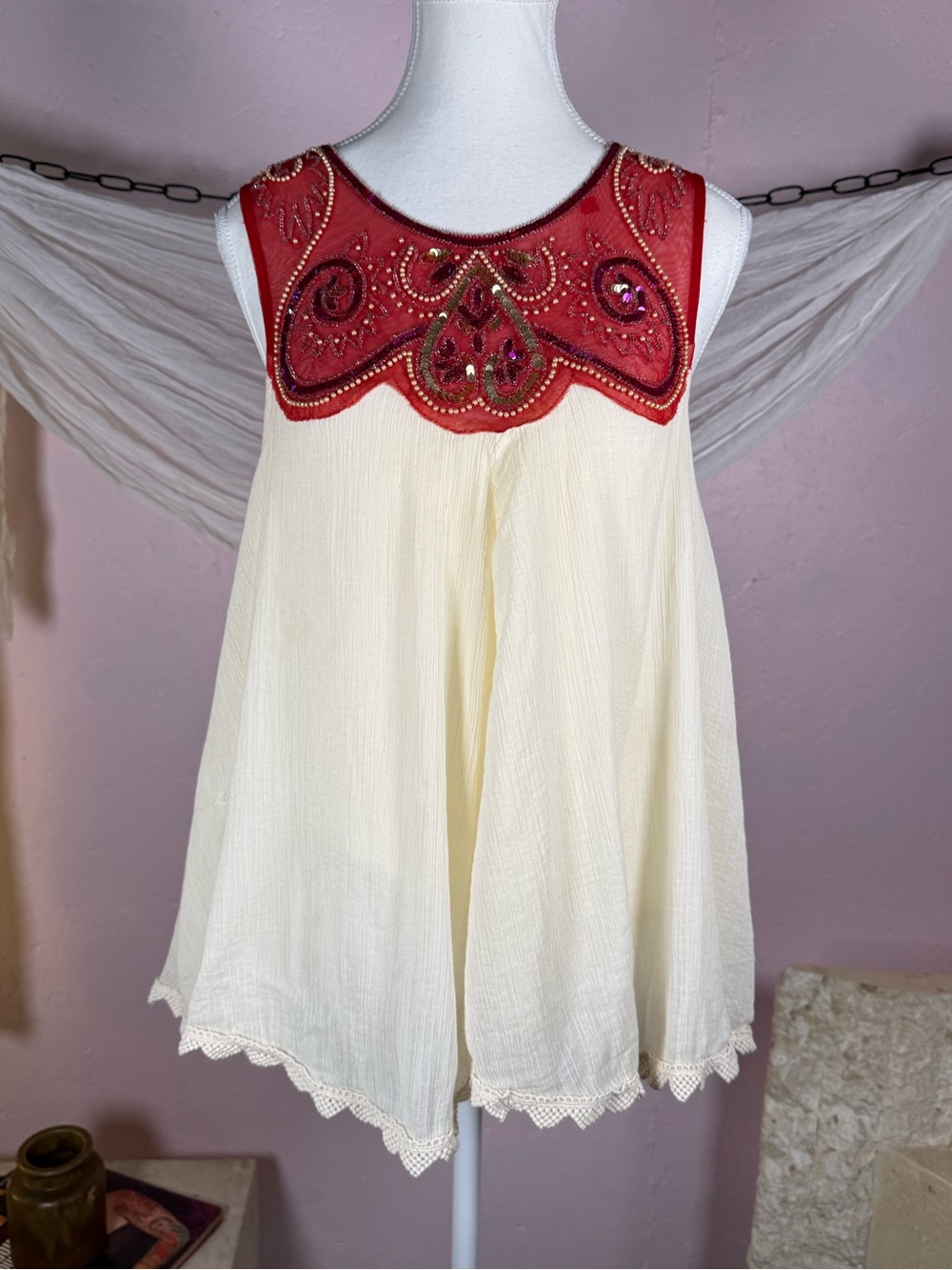 Free People Embellished Beaded Open Back Tank | L